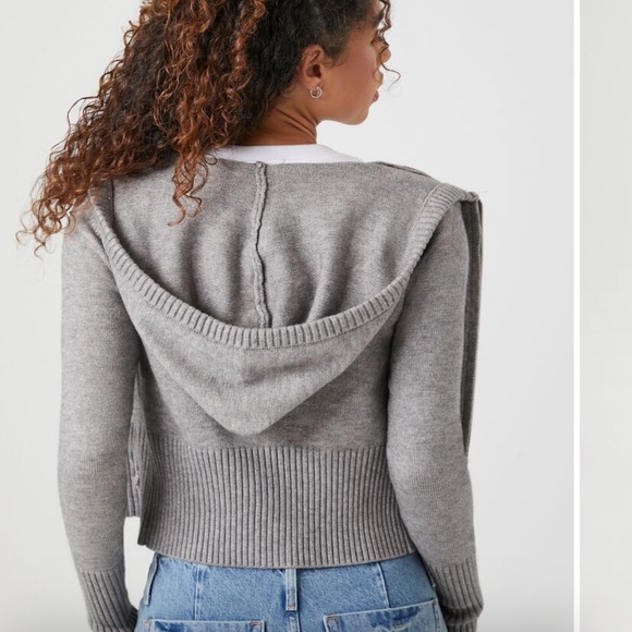 Forever 21 Cropped Grey Knitted Zip Up Sweater - Picture 3 of 7